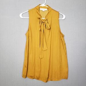 Madison Gray Size S Sleeveless Bow Neck Blouse Mustard Yellow European Office